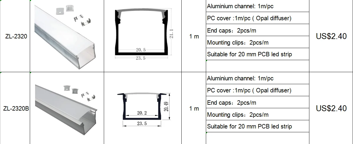 Aluminium Profile for LED Strip Light Extruded Led Aluminum Channel U-Shape 8 3M 