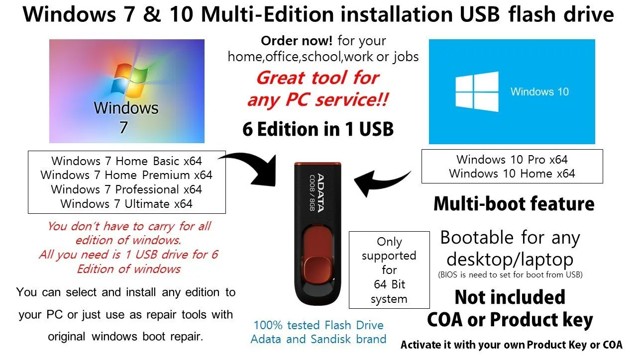 Buy Windows 7 64bit Windows 10 64 Bit All Edition Multi