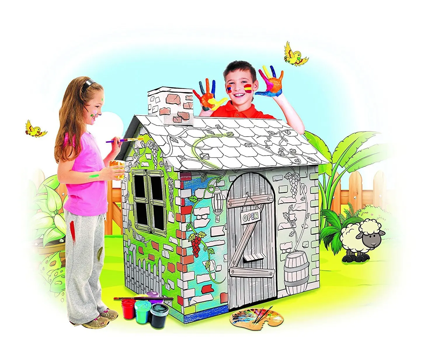 Having the house painted. House for children. House Project for Kids. My Cardboard House. Playhouse Coloring for Kids.