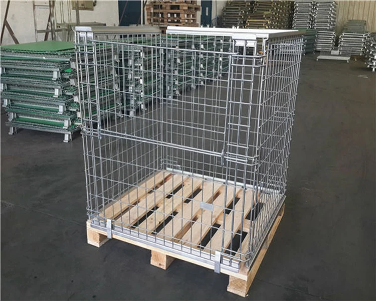 Portable Wire Mesh Storage Cage Bins With Wooden Pallet Buy Portable