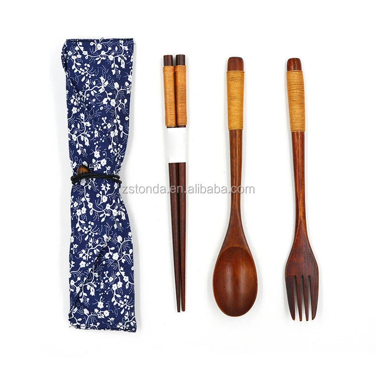 Spoon Fork Chopsticks Portable Tableware Wooden Cutlery Sets Travel Dinnerware 