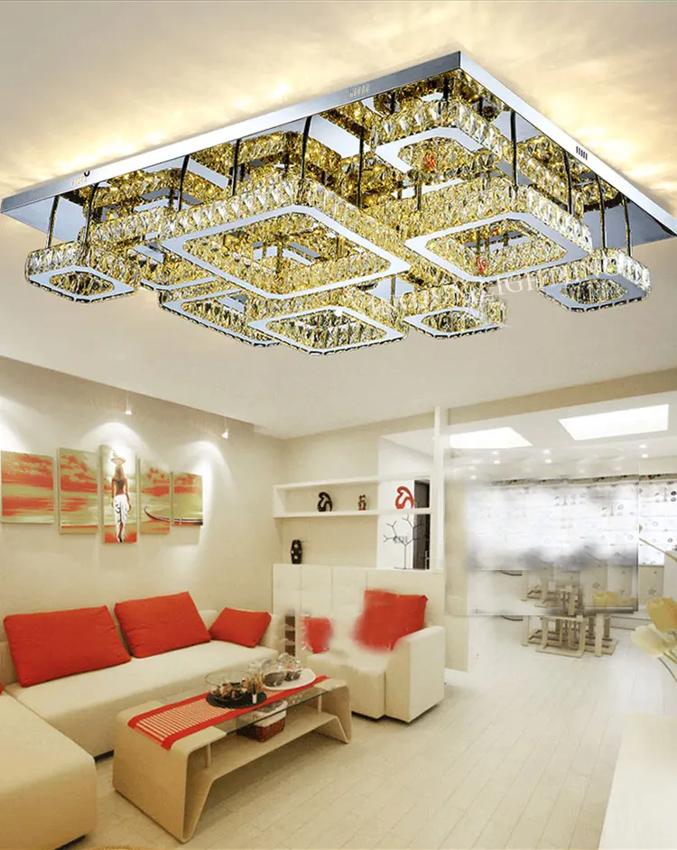 Multi-combination led modern Stainless Steel Crystal decorative square ceiling lamp