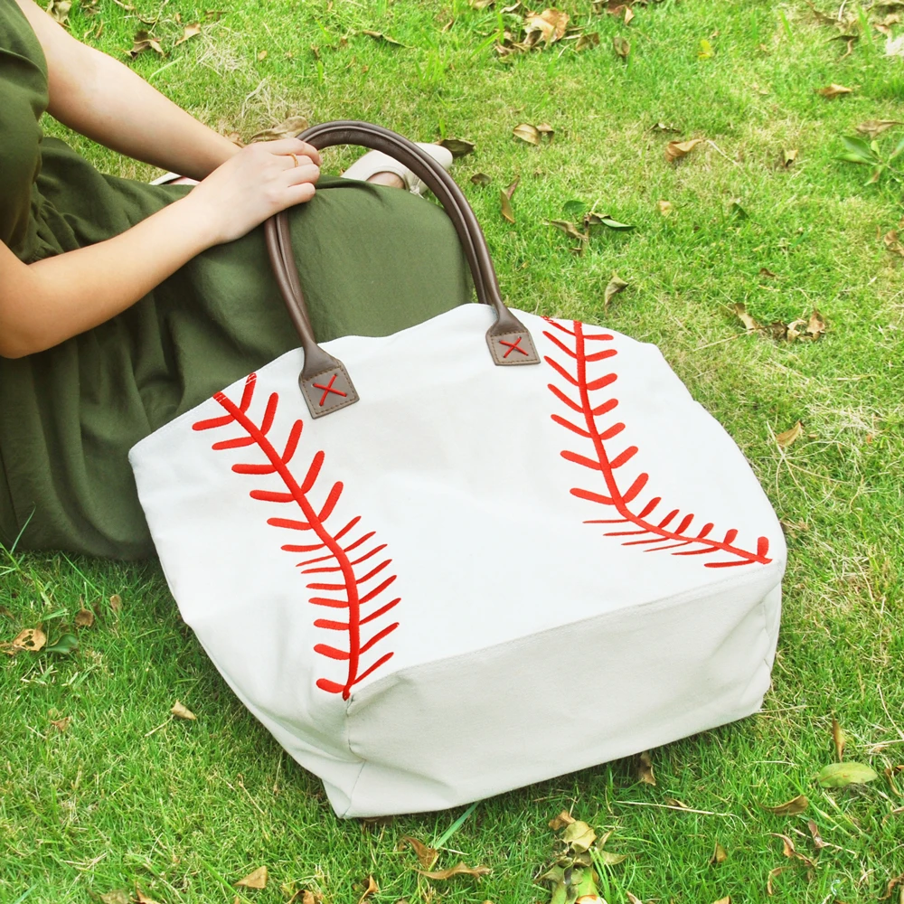 Wholesale Embroidery White Baseball Canvas Bag Extra Large Tote Bag