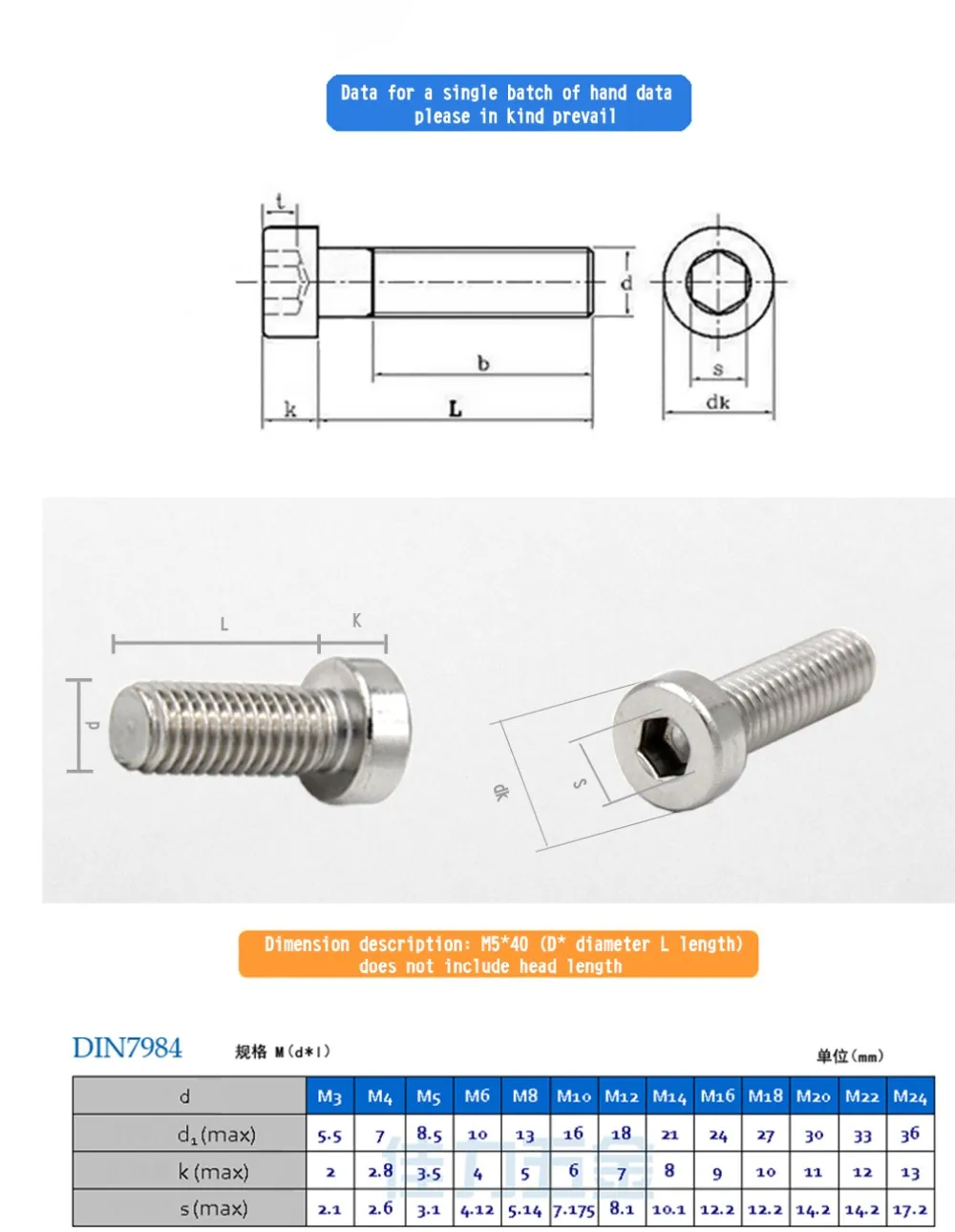 Sus316 A470 Hexagon Socket Cheese Metric Low Head Thin Machine Cap Screw Din7984 M3 M4 M5 M6