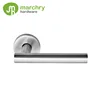 Stainless steel lever handle on rose with escutcheon