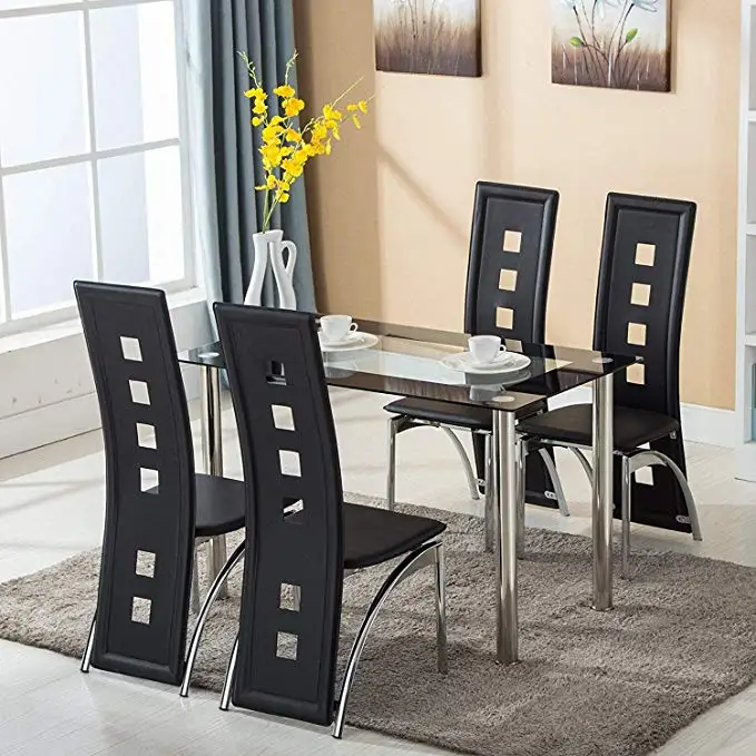 Mecor Dining Room Table Set,5 Piece Glass Kitchen Table And Leather