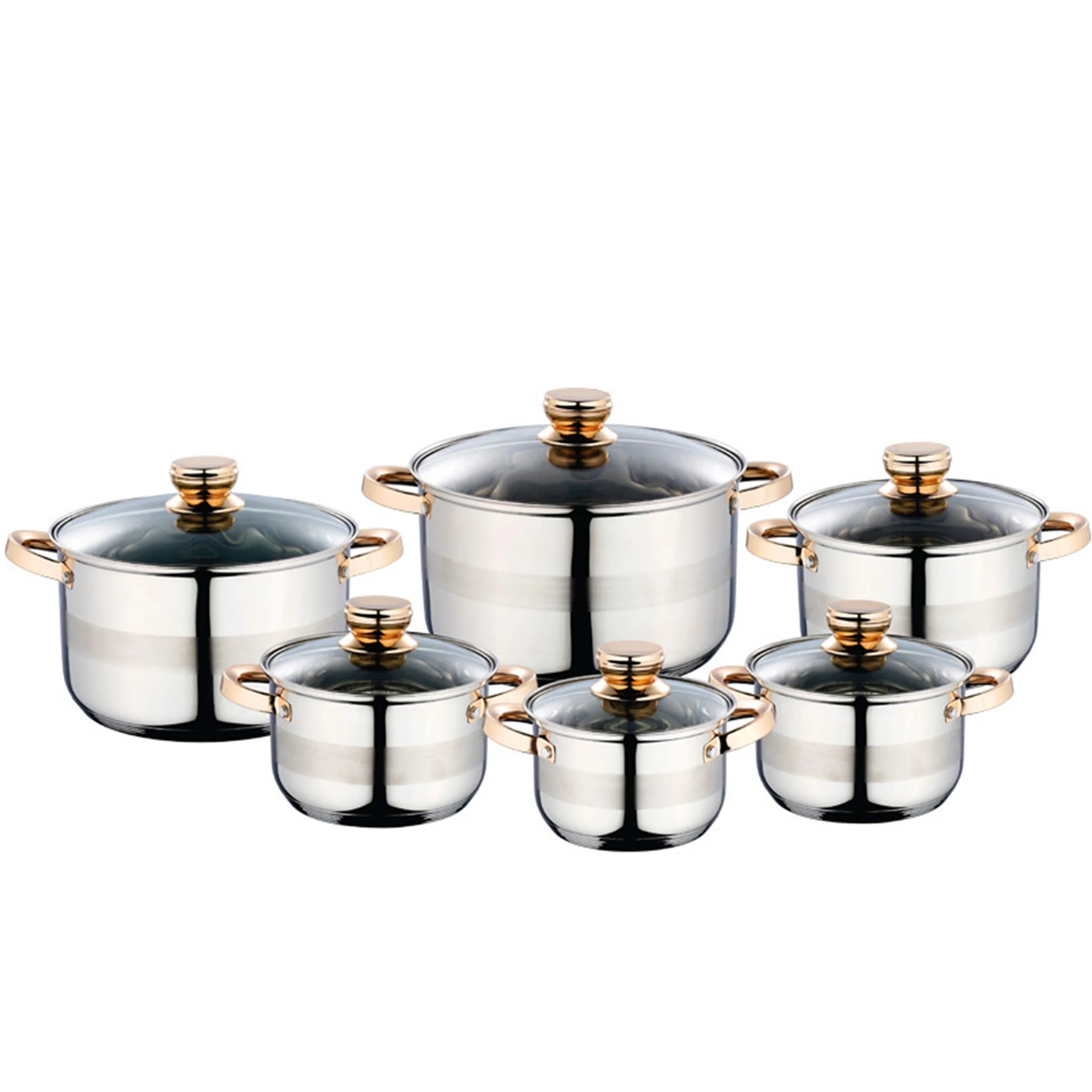 High Quality Stainless Steel Cookware Set Golden Handles Capsulated 5