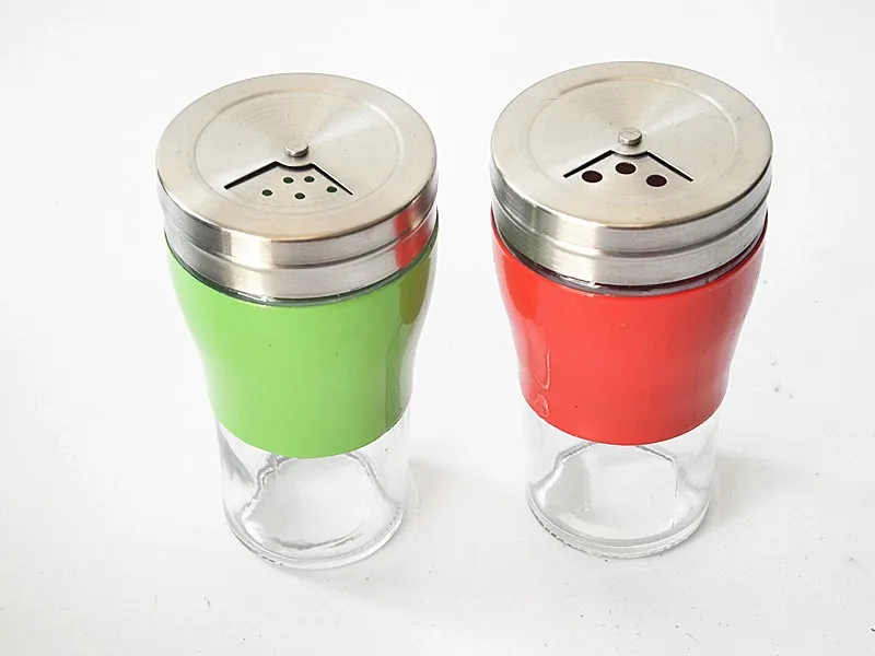 Colorful Glass Condiment Bottle With Rotating Hole Lid Metal Cover