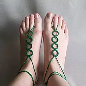 Green Wedding Sandals,Wedding Accessory,Sexy Beach Sandals, Crochet Barefoot Sandals, Barefoot Sandals , Crochet Anklet, Sexy Lace Sandals,Beach,Wedding Footwear, Bridesmaid Sandals (Green-02)