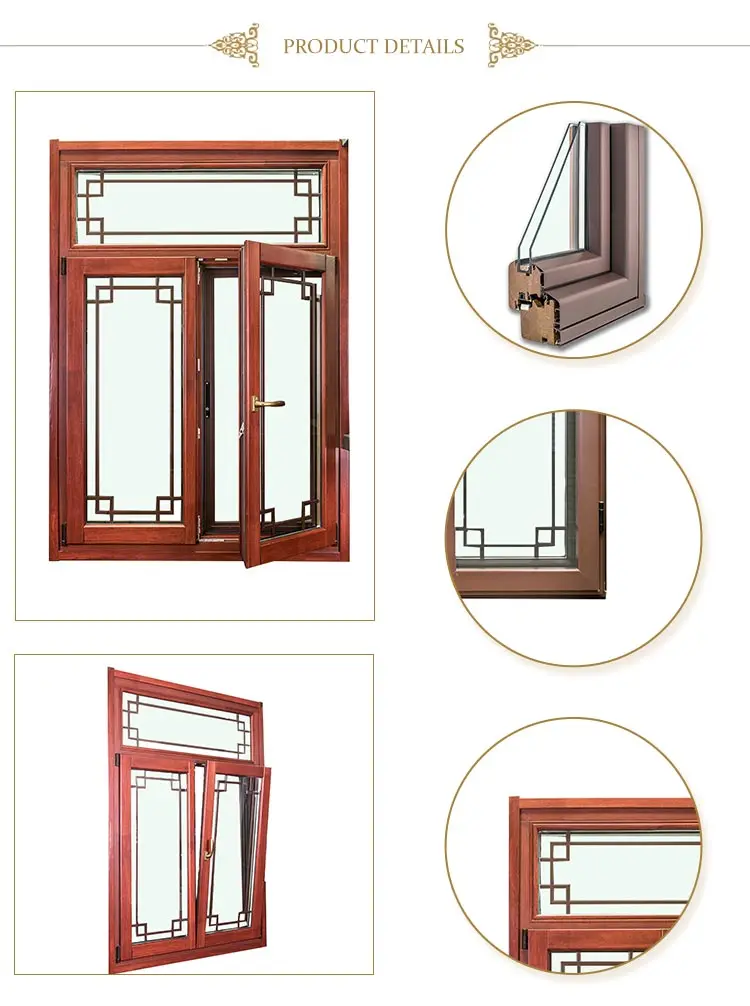 Beautiful Grill Design Inward Open Aluminum Clad Timber Casement Windows