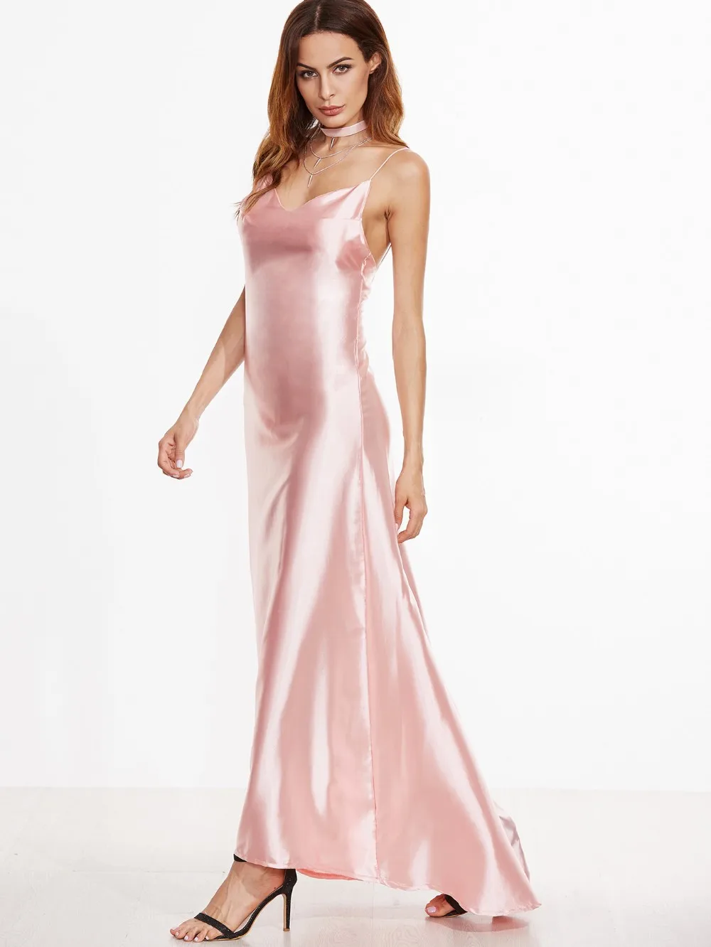 Spaghetti Strap Pink Satin Girls Maxi Dress - Buy New Design Maxi ...