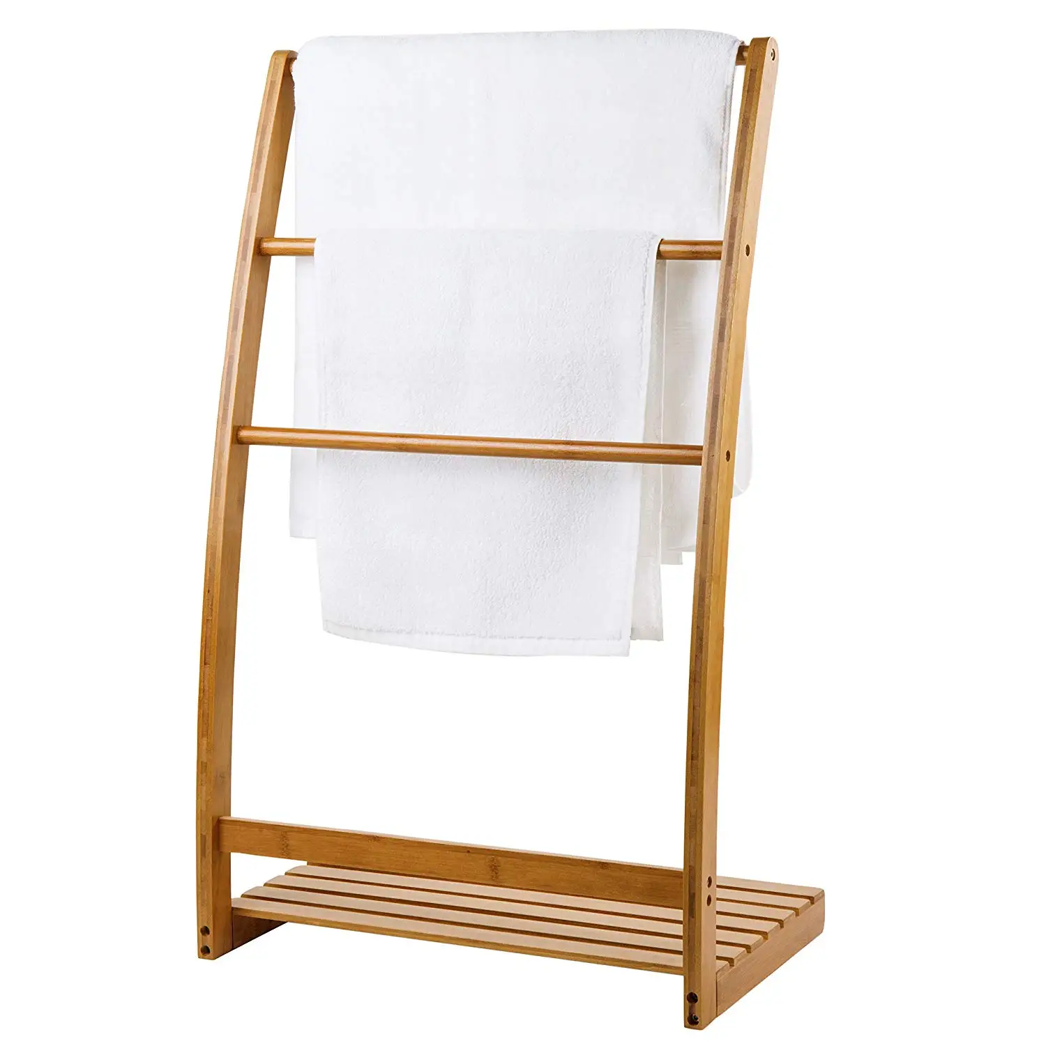 Bathroom Freestanding 3-tier Bamboo Wood Ladder Towel Rack - Buy Wood ...