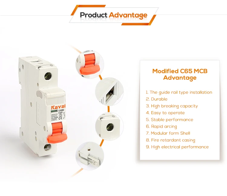 Good performance C65 rccb mcb  miniature circuit breaker C65 mcb 20a