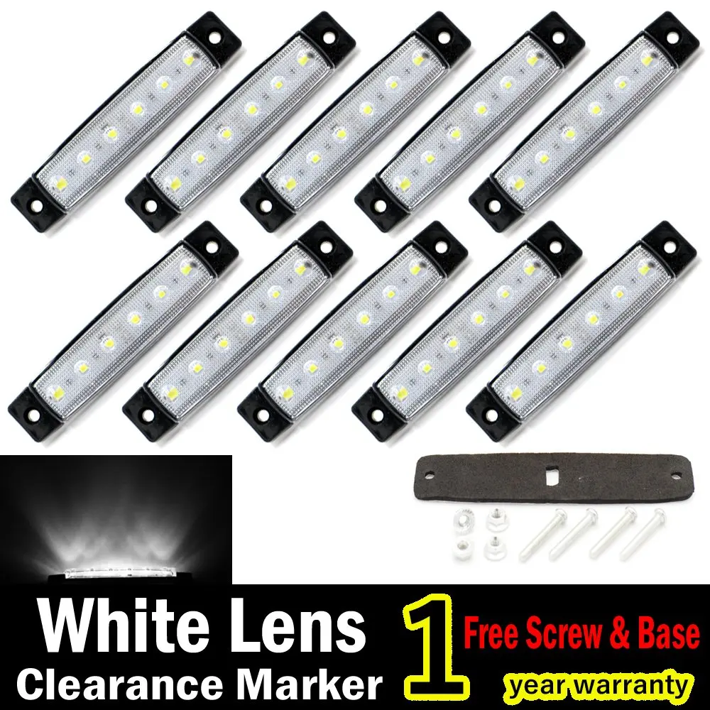 10 pcs TMH® 3.8" 6 LED White Side Led Marker Truck Trailer Bost Bus Cab Marker Light RV