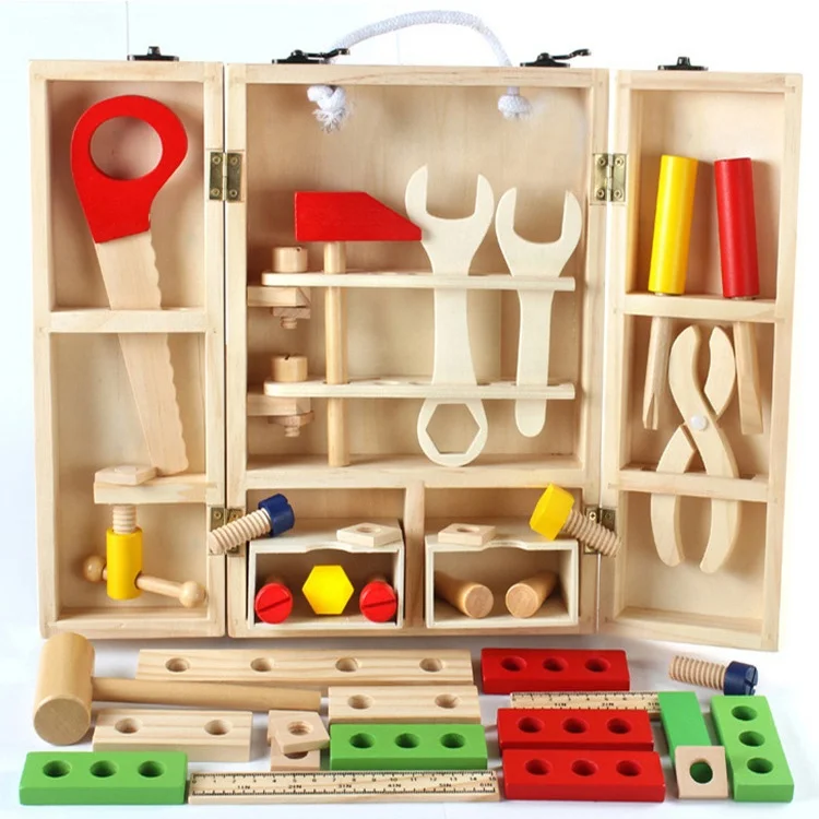 Educational Construction Pretend Play Accessories Wooden Tool Box Toys ...