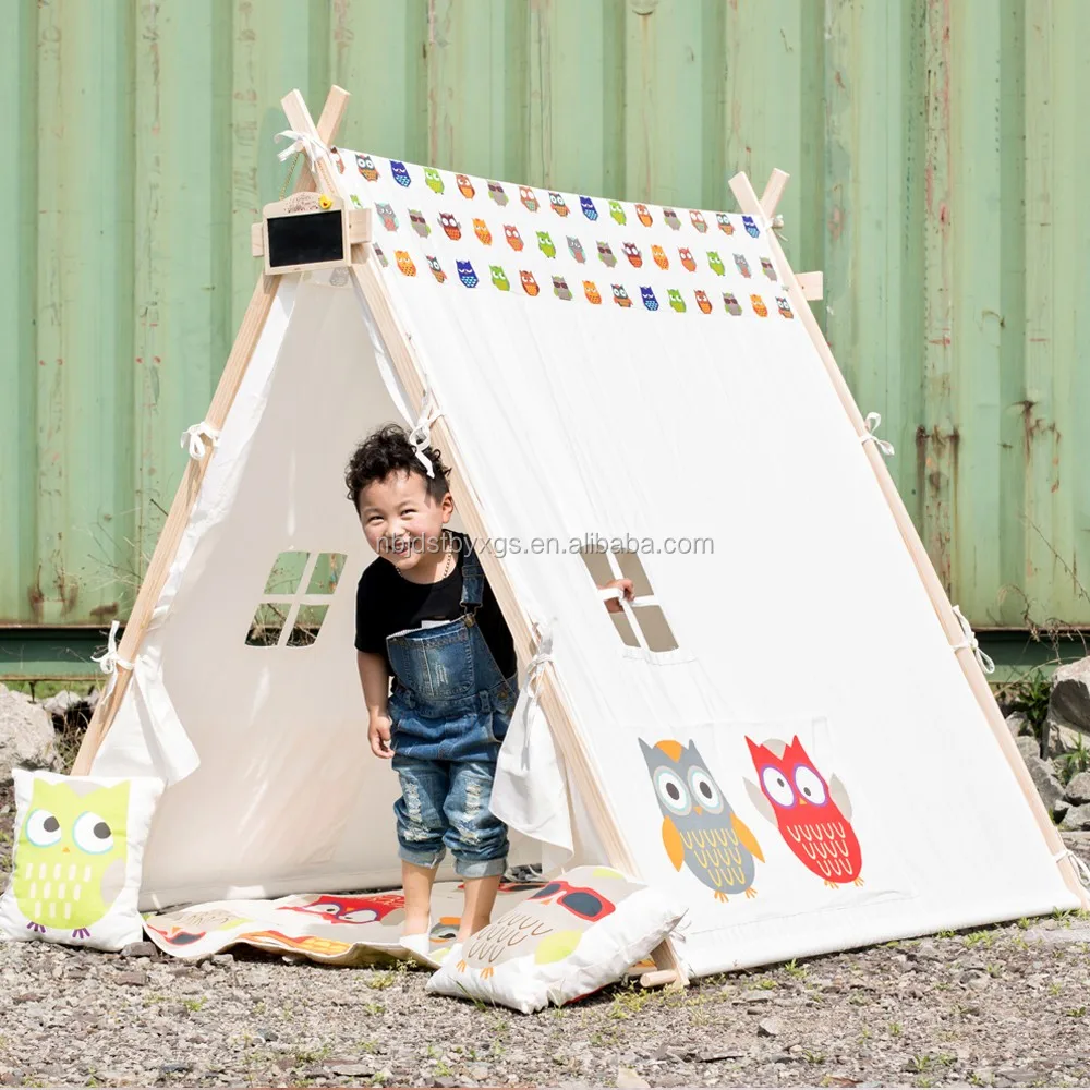 100 手作り綿キャンバス木製極子供たちは部屋のテント小屋プレイテントフクロウ Buy Teepe 再生ティーピー 子供たちのテント小屋 Product On Alibaba Com
