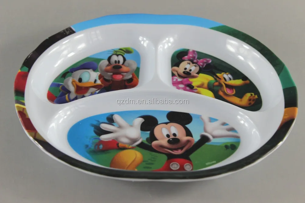 Oval Shape Melamine 3 Section Plate,Kids Division Lunch Plate