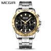 MEGIR 2087 Men's Business Chronograph Quartz Watches Waterproof Luminous Army Wristwatch Watch Man Clock Gold