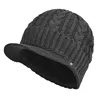 Custom logo visor beanie 30% wool 70% acrylic knit beanie winter warm fleece lined tuque ski cap