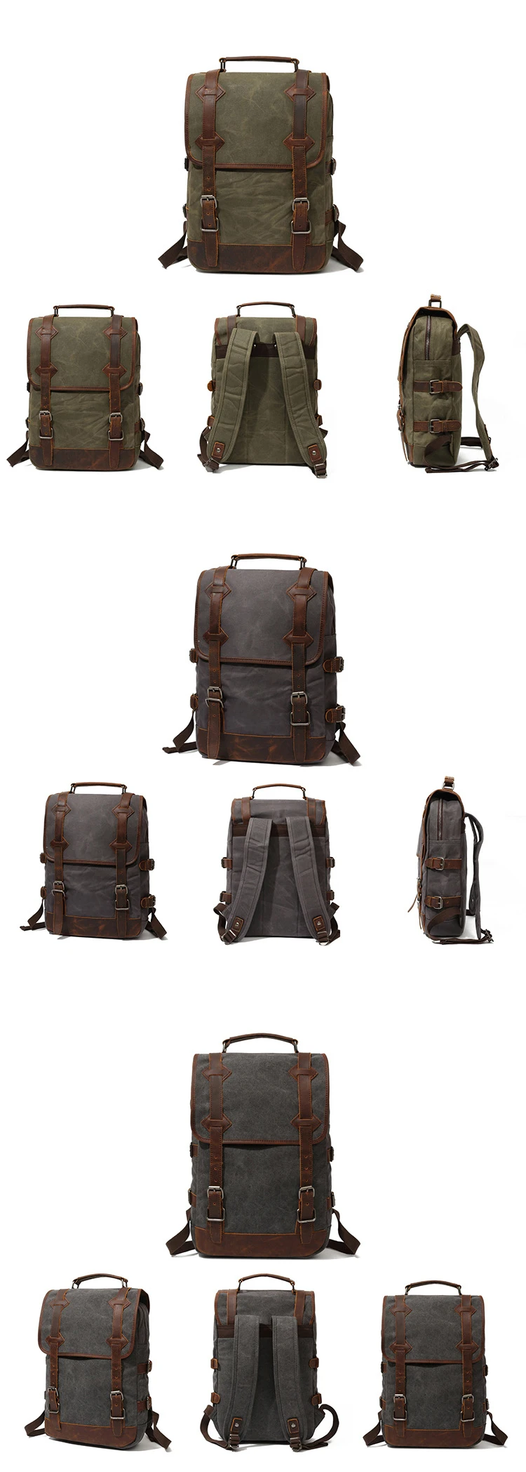 Elegant design waterproof outdoor waxed canvas leather trim unisex rucksack knapsack bagpack satchel back pack backpack bag