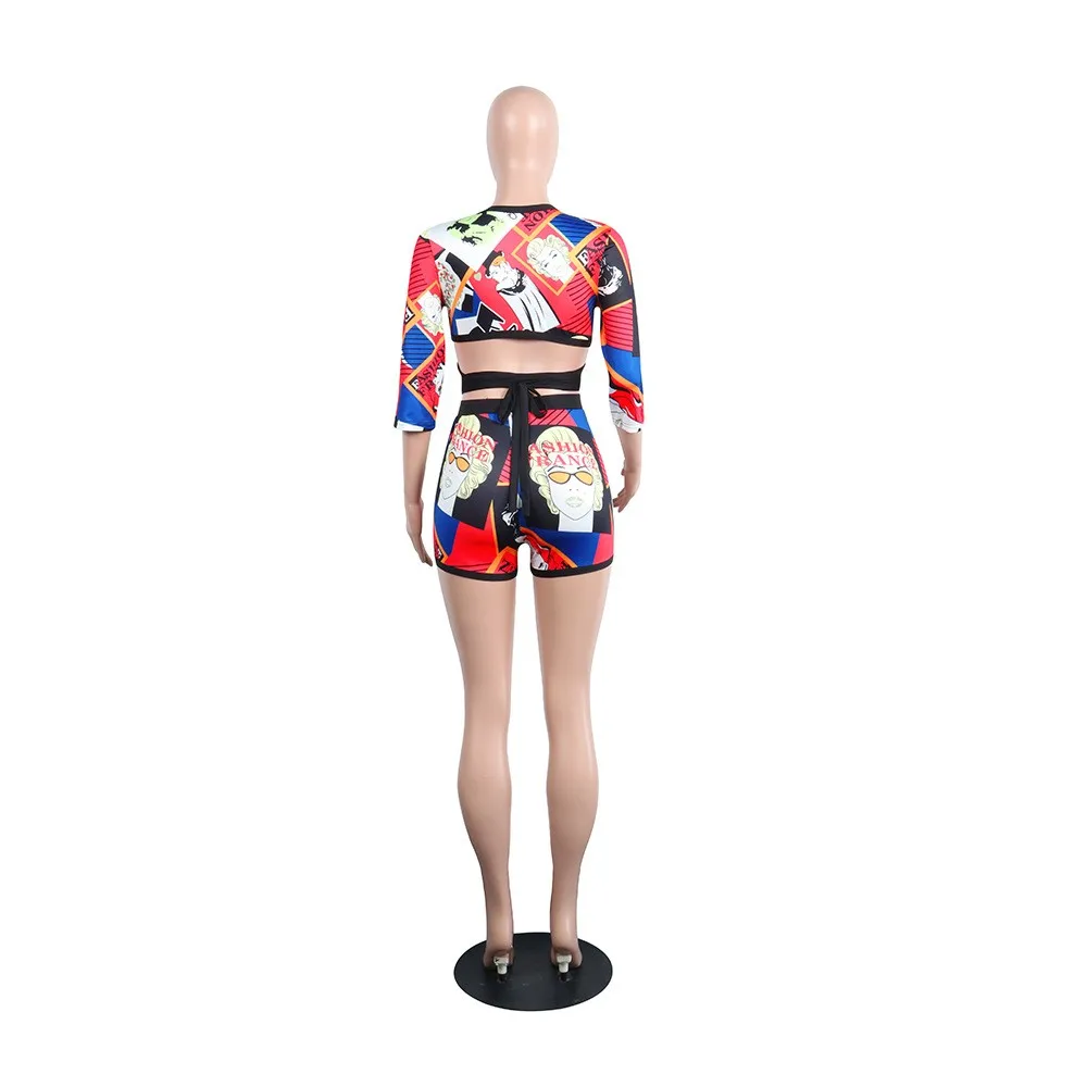 Summer Sexy Wrop Two Piece Floral Pants Woman Set