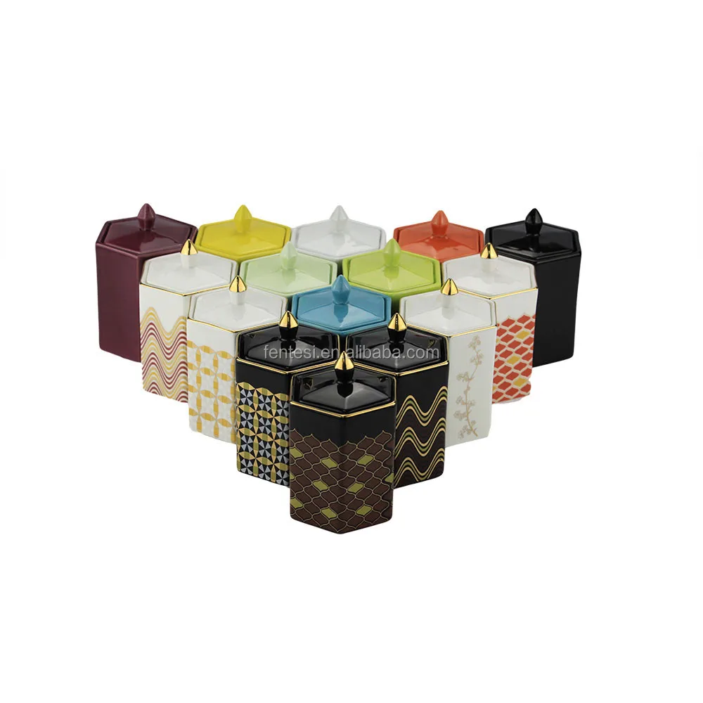 Hexagon Candle Jar With Lid Ceramic Candle Holder For Home Decoration
