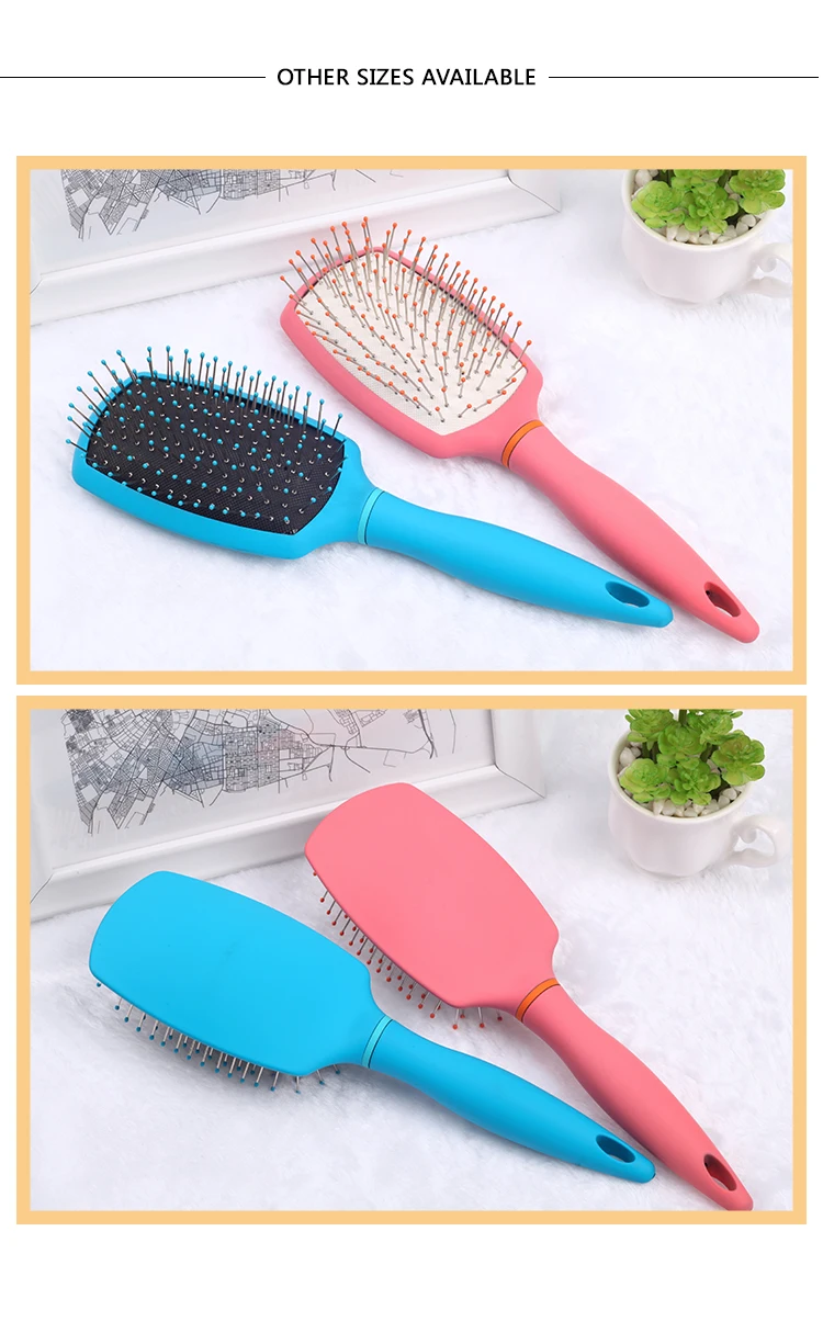 EUREKA H9562CEG Rounded Steel Needle Comb Paddle Cushion Hair Brush for All Hair Types Ball-Tip Nylon Pins Anti-Slide Handle Hai