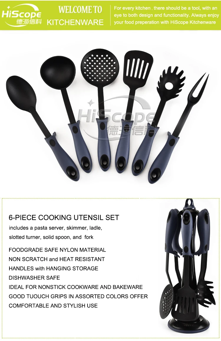 hot selling 6 pieces  nylon plastic  kitchen utensils set  for non-stick cookware