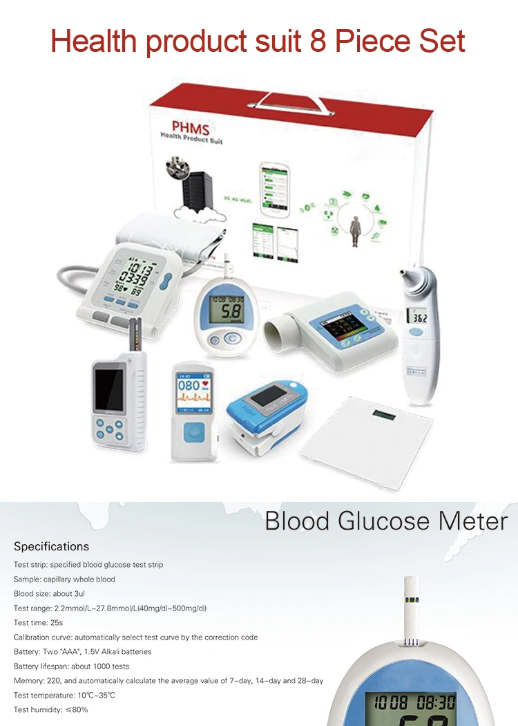 Portable Spirometer Oximeter Scale Blood Pressure Glucose Ecg Monitor