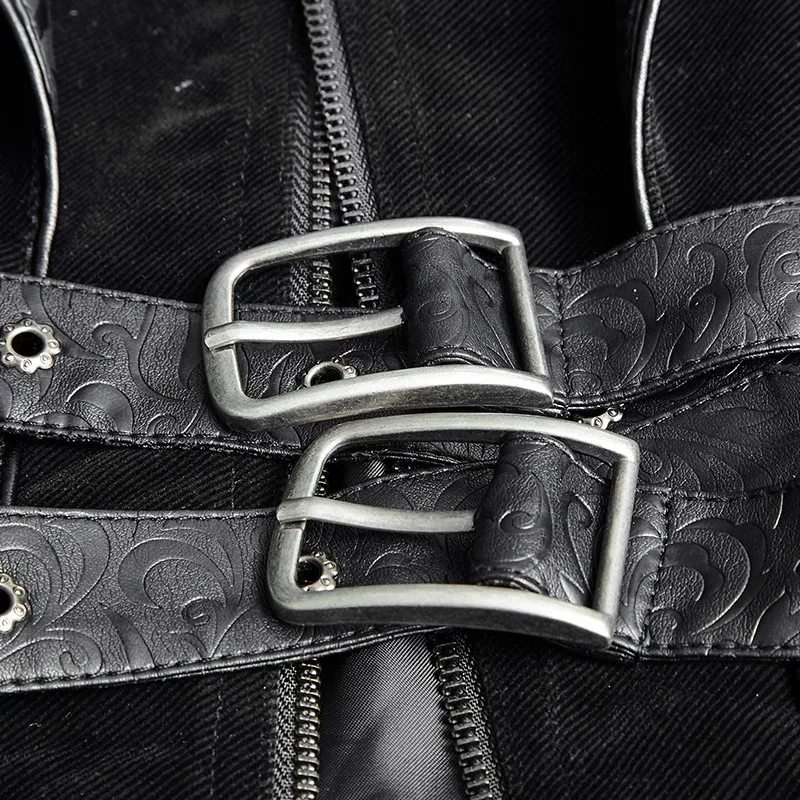 Y-636 Gothic cool leather belts crimp shoulder zip-lined men long coat