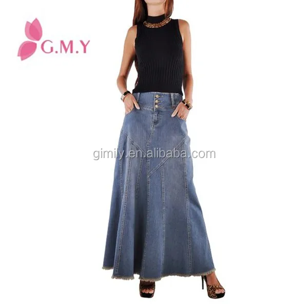 Fantastique jupe Jean En Buy Taille Haute Longues Gros Évasée Denim Jean Jupes Longue vNwym80OPn