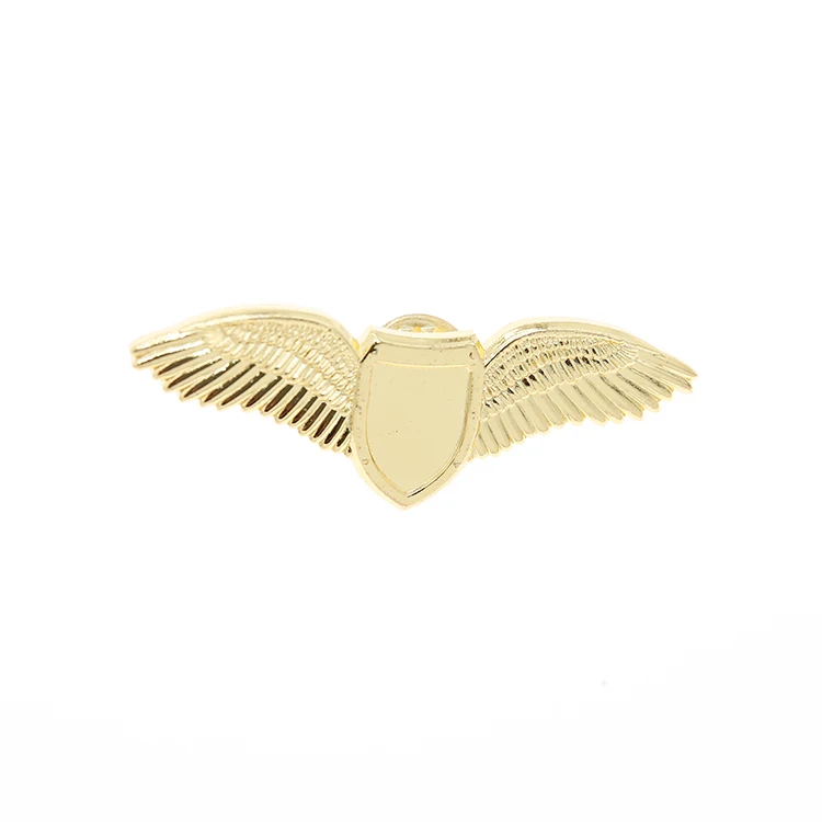 custom laser engraving logo gold plating blank metal shape guardian angel wings brooch lapel pin