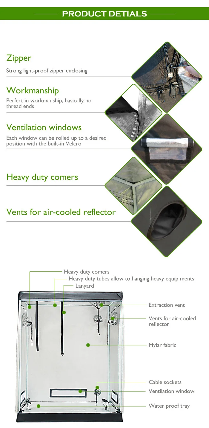 Non-toxic high-reflective silver Mylar fabric greenhouse/hydroponic grow tent kits