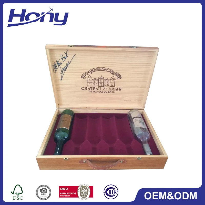 Finished Custom Printing Six Pack Wooden Beer Box with EVA Lined HY16042