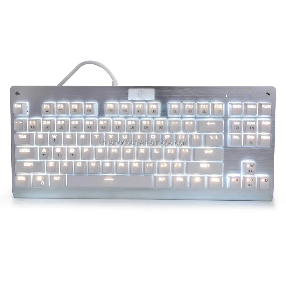 White Backlit Illuminated Mechanical Gaming Keyboard 87 Keys Outemu Blue Switch For Gamer Typing