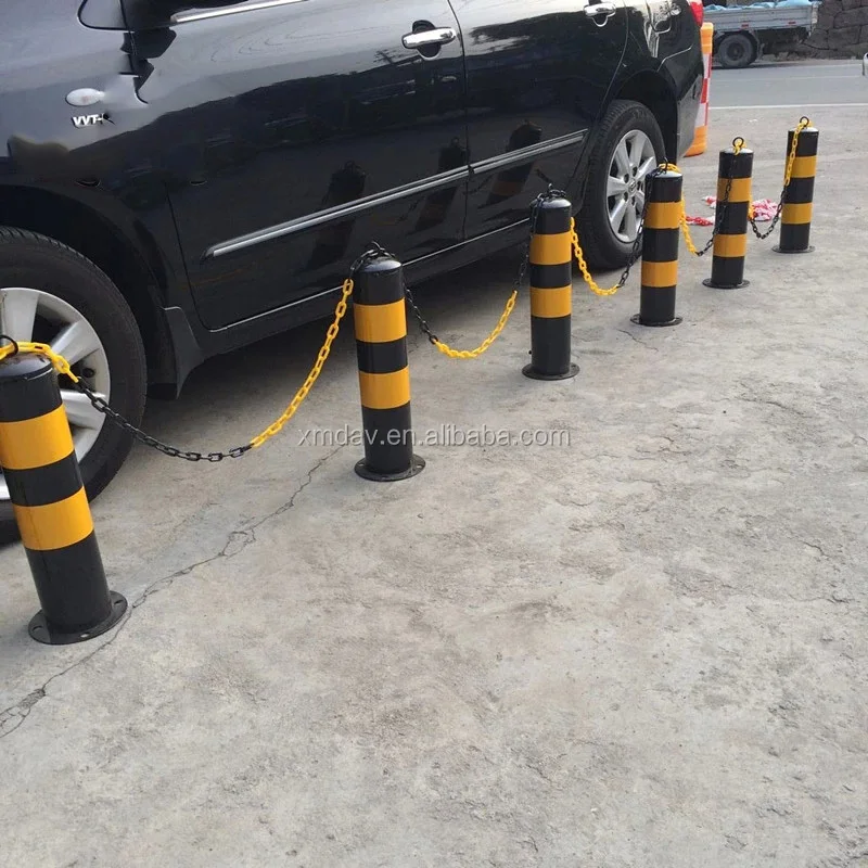 Parking Lot Rope Steel Chain Flood Parking Space Barrier Yellow Bollard In Sidewalk For ...