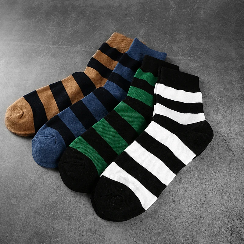 Autumn And Winter Combed Cotton Stripes Warm Tide Socks High Tube Striped Cozy Crew Socks