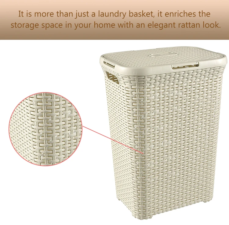 Cesta De Lavandería Resistente De Plástico De Estilo Tejido Con Forro