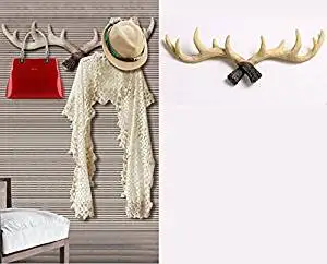 KiaoTime 20" Vintage Rustic Deer Antlers Wall Hook, Coat Rack, Coat Hooks, Decorative Coat Rack, Storage Furniture Coat Wall Hook Home Hanger (Beige White)