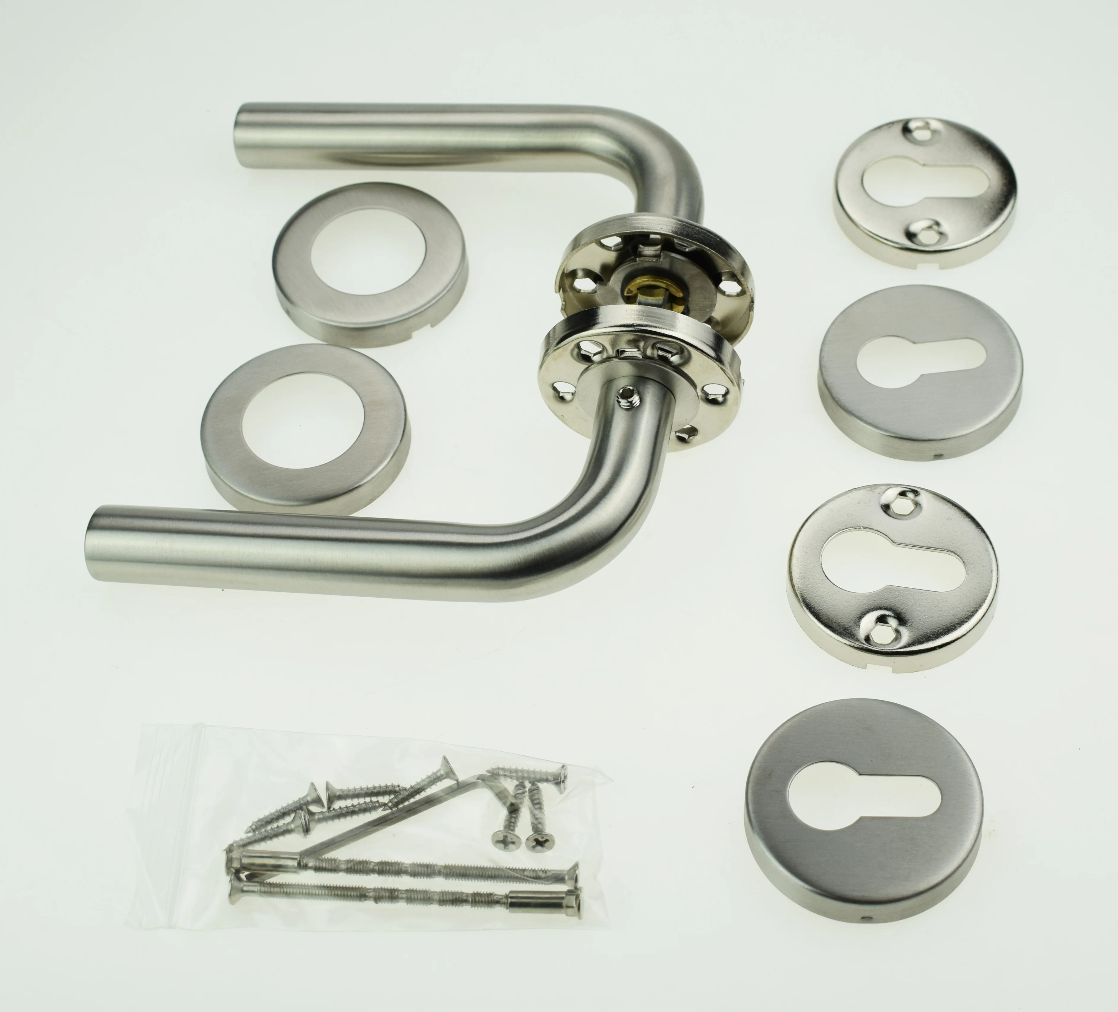 Stainless Steel Door Handles Satin Finish Decorative Rose