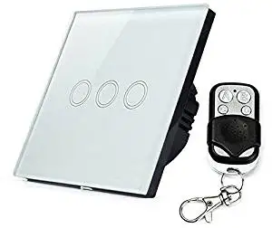 BoxLink CE&RoHS Standard Smart Touch Switch Crystal Panel Smart home White Glass Panel 3-gang, Touch Control Light Switch