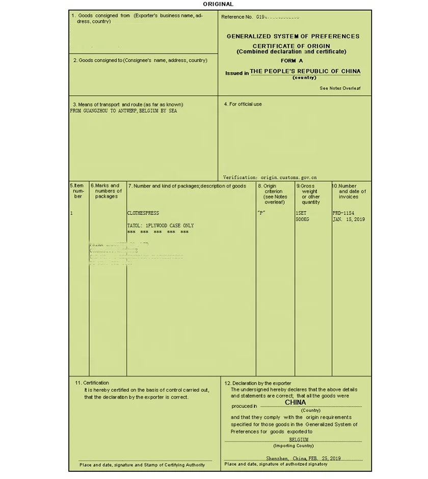 Generalized System Of Preferences Certificate Of Origin Combined