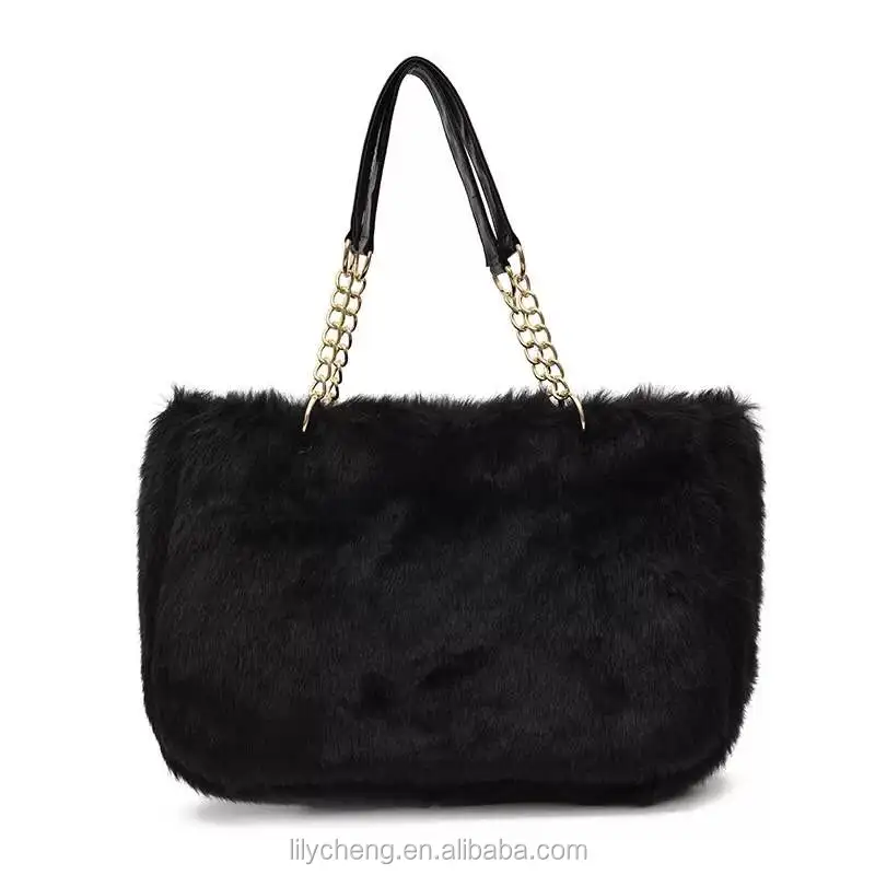 black faux fur bag