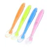 OEM baby Feeding Spoon silicone plastic toddler eating spoons with soft-tip colorful lovely