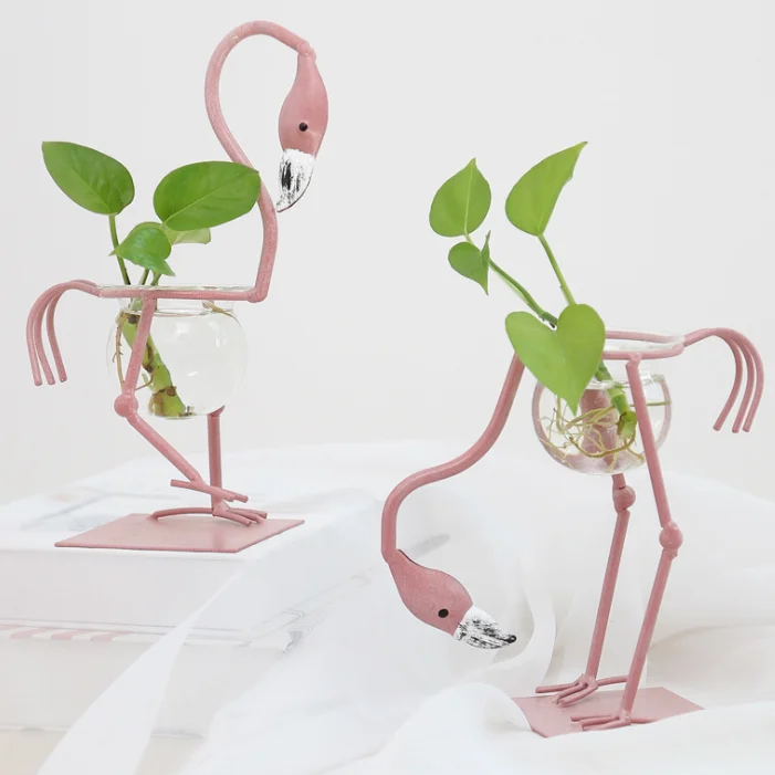 Amazon Hot Sale Metal Flamingo Planter Bulk,Mini Clear Flower Glass Pot