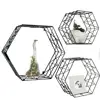 Wall Mounted Hexagon Floating Shelves Metal Wire Hanging Shelf for Living Room Bedroom Decor Photos(Set of 3, Black)