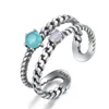 CZCITY Pure Sterling Silver 925 Silver Rings for Women Twist Design Prong Setting Colorful Adjustable Finger Ring Fine Jewellery