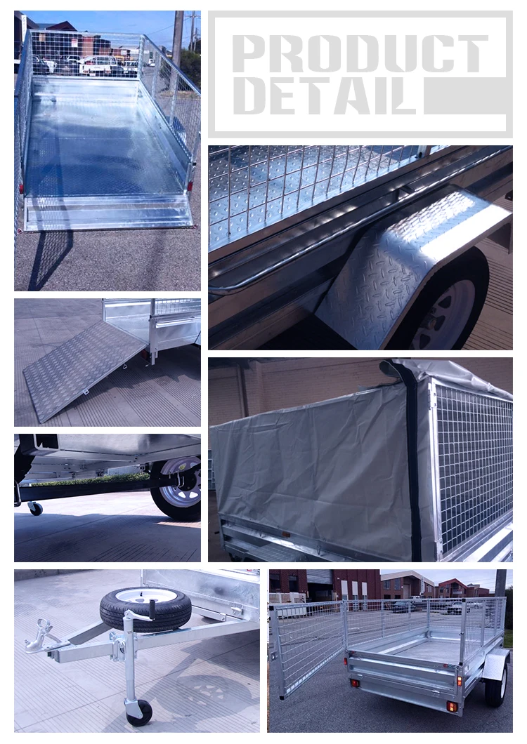 Single Cage Galvanized Fully Welded 7*5 2 Wheel Car Box Trailer