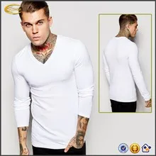 Long Sleeve Contrast Print Curved Hem Mens Fashion Longline T Shirt