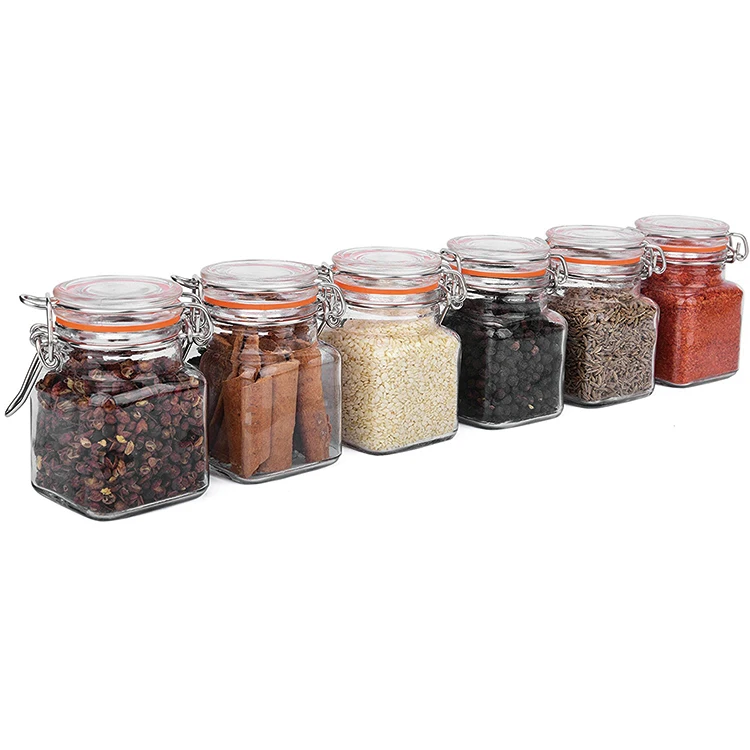 3.4 Ounce 100ml Mini Square Glass Spice Jar Airtight Clear Storage Jars ...